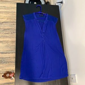 Blue Tunic Sleeveless Shirt with Mesh Shoulders